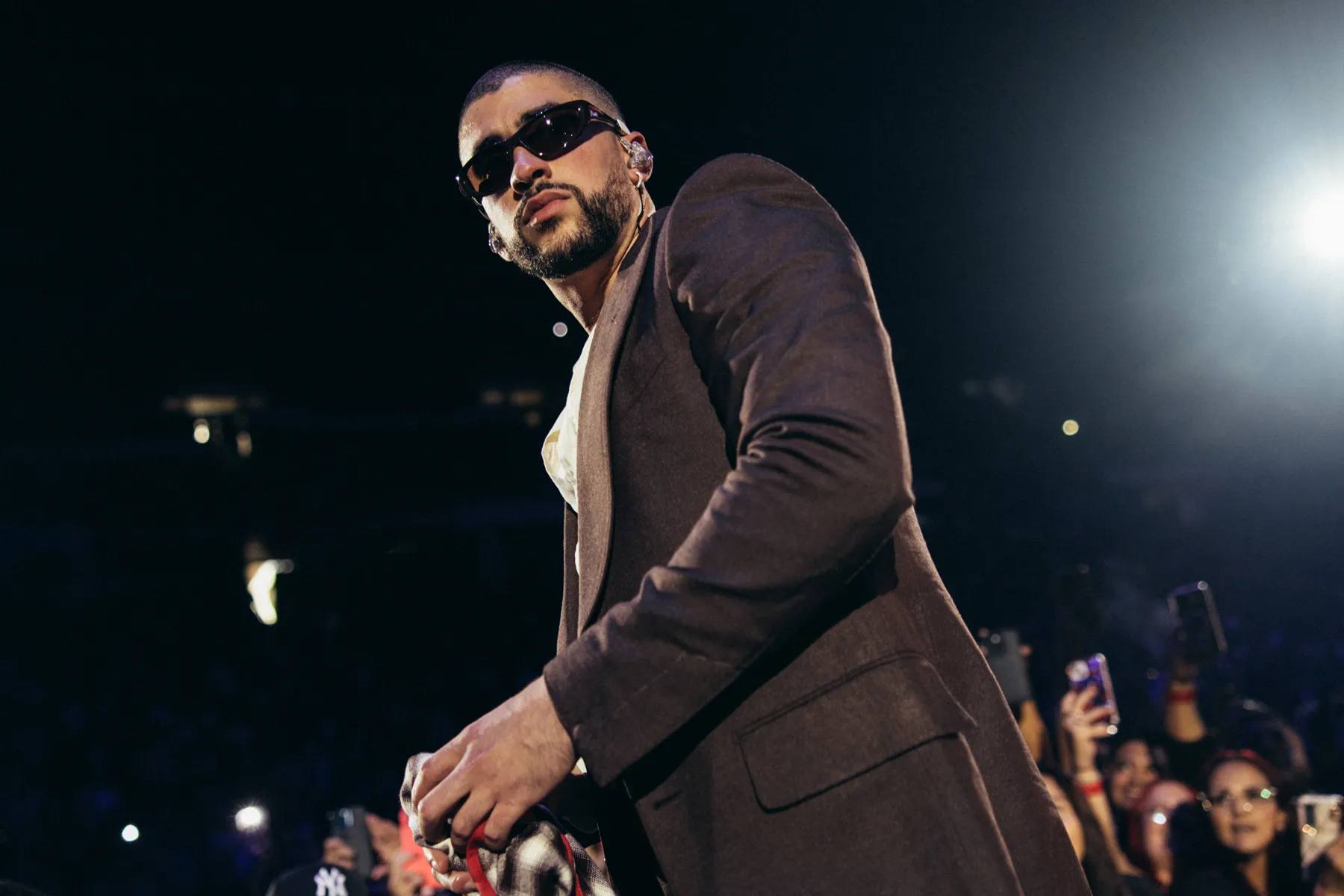 Bad Bunny on the stage for the "Nadie Sabe" listening party