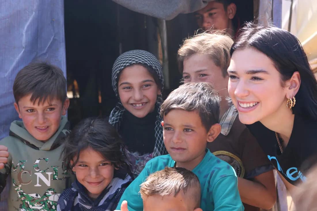 Dua Lipa in Lebanon with refugee children with UNICEF