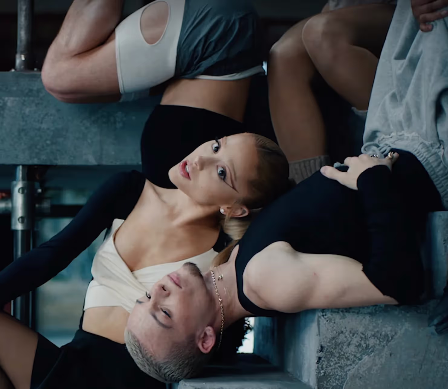 Ariana Grande and a group of dancers in 'yes, and?' music video