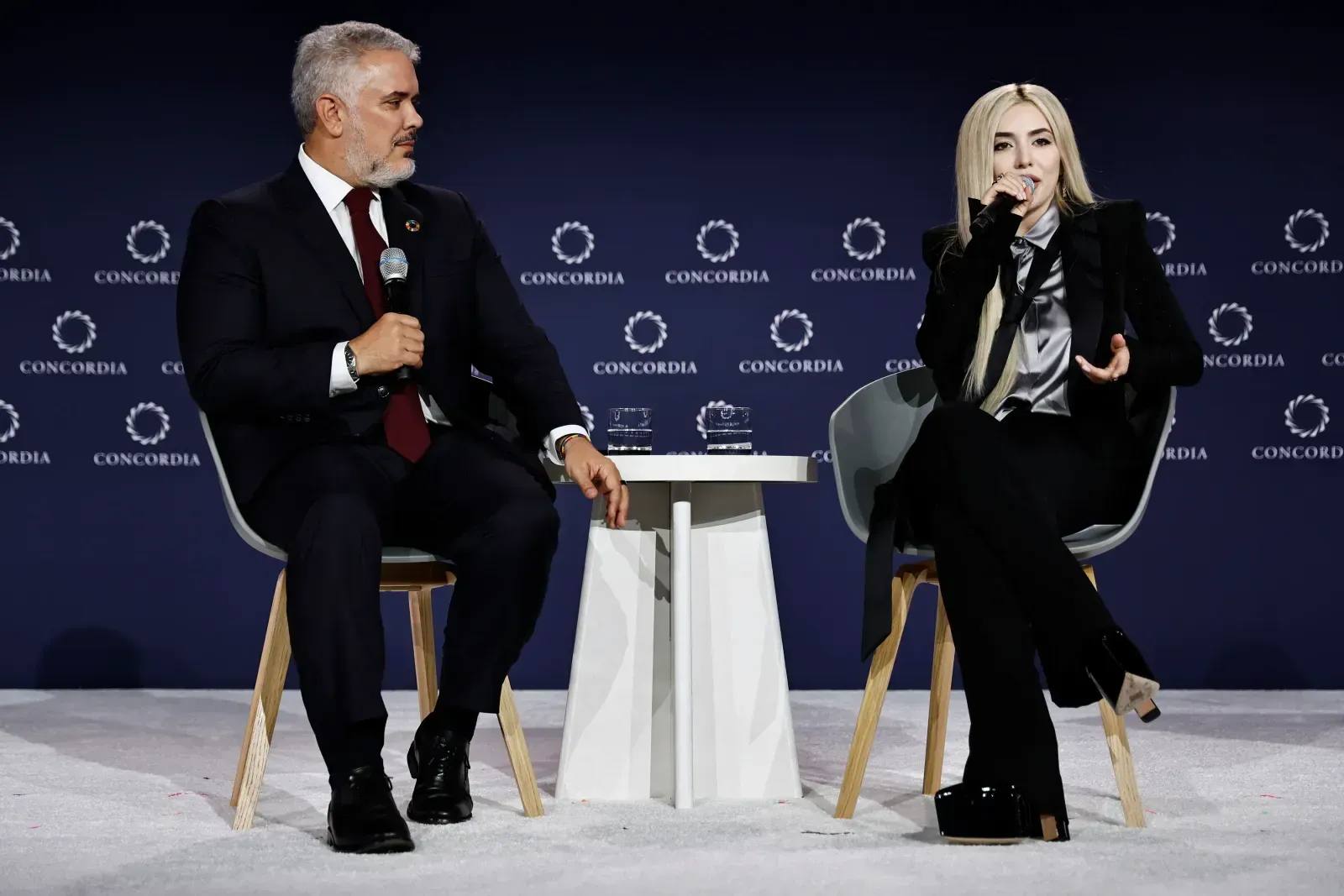 President Ivan Duque and Ava Max on Concordia 2024 panel, AI in music industry.