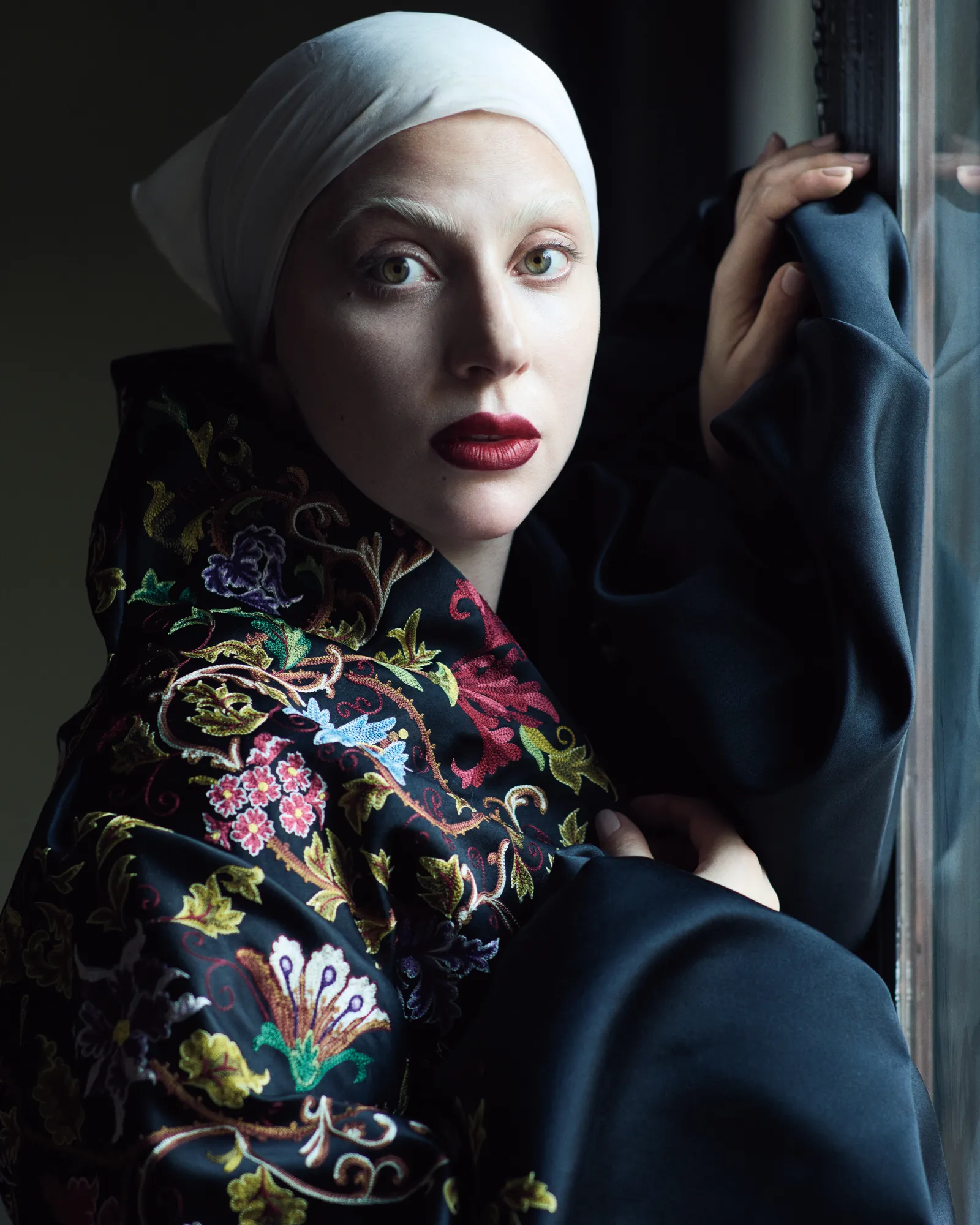 Lady-Gaga-in-kimono-and-white-scarf-for-Vogue-photographer-Ethan-James-Green