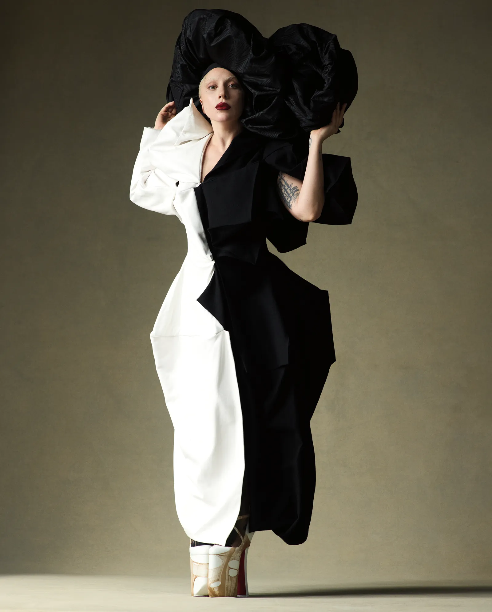 Lady-Gaga-in-color-block-outft-posing-for-Vogue-photographer-Ethan-James-Green