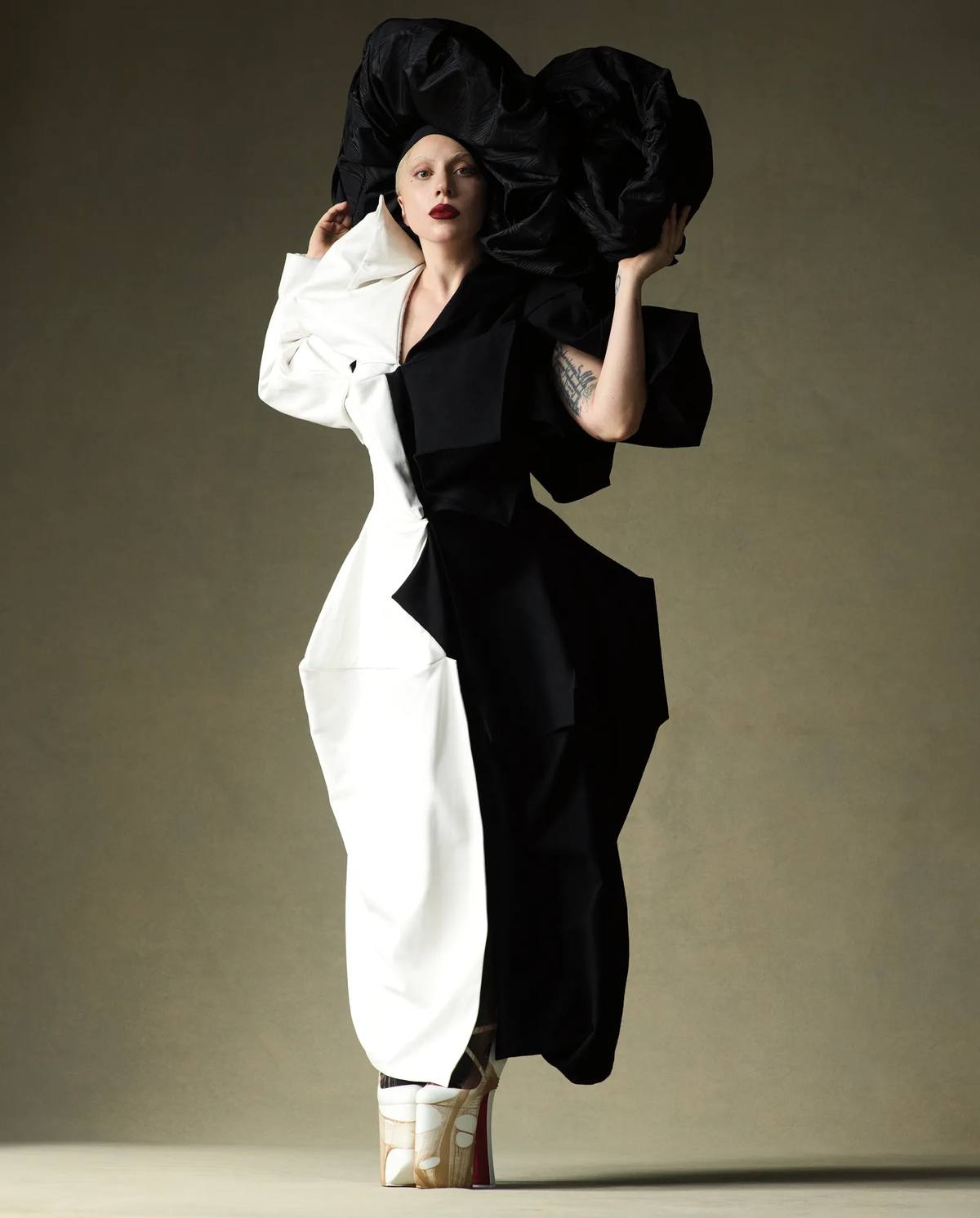 Lady-Gaga-in-color-block-outft-posing-for-Vogue-photographer-Ethan-James-Green